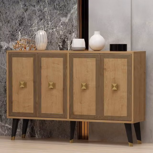Madia DMORA Luino in legno rovere marrone con dettagli oro per cucina e soggiorno L/P/H: 120 x 30 x 80 cm