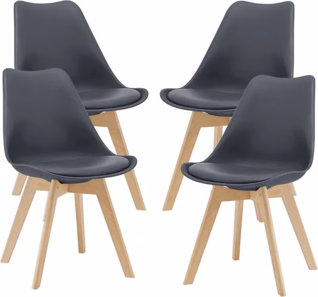 Set Fläten di 4 Sedie da Sala con Seduta Imbottita Rivestimento in Similpelle Grigio [en.casa]