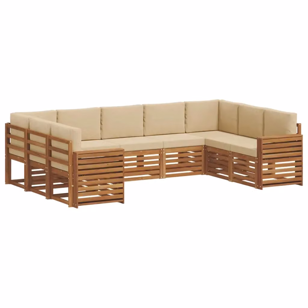 Set di divani da esterno a L vidaXL in legno di acacia con cuscini, colore beige e sabbia, 9 pezzi – 2