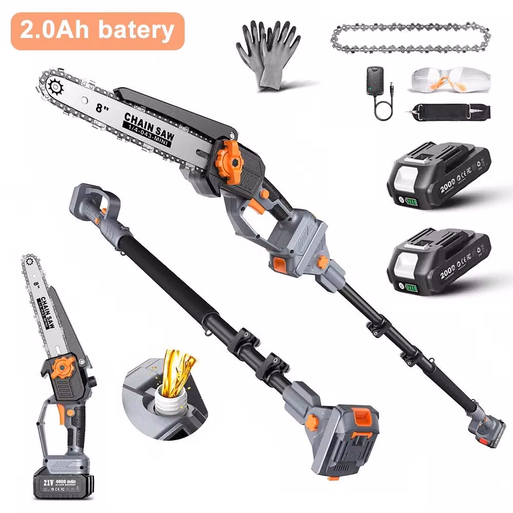 Troncatrice a batteria 2-in-1 - Motosega a batteria - Lame da 20 cm - Motore brushless - Barra telescopica regolabile - 2 batterie da 2,0 Ah