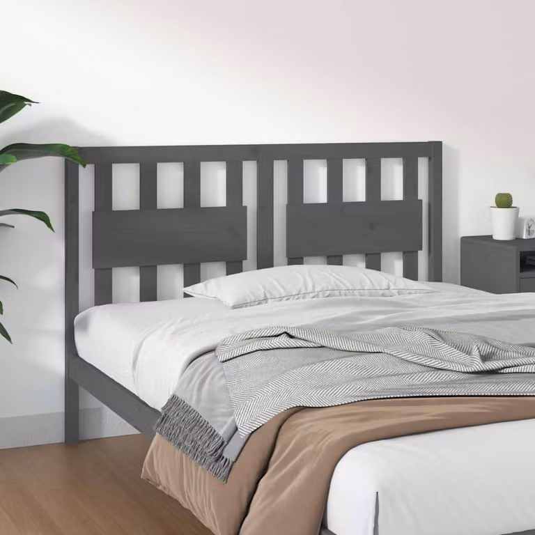 Testiera per letto vidaXL in legno massello di pino, stile rustico, colore grigio, L 125,5 cm x P 4 cm x H 100 cm