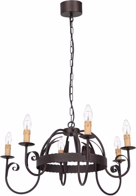 Lampadario industriale Ren 6xE14 rame ruggine Luminex