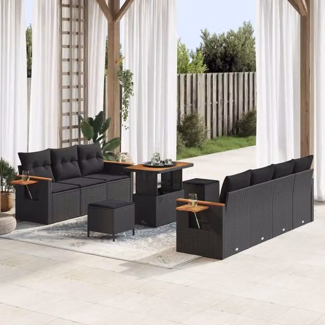 Set Divano da Giardino 13 pz 9-Numero di posti Nero polyrattan 3365089
