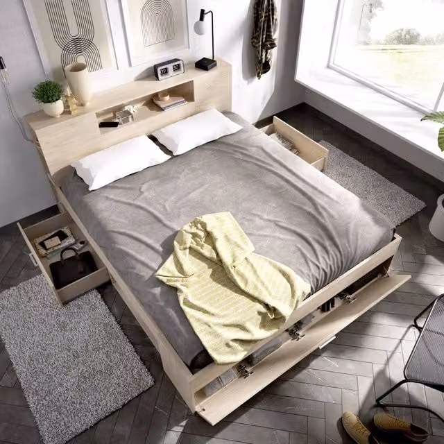 Murlo, Letto Matrimoniale Contenitore, Marrone Rovere