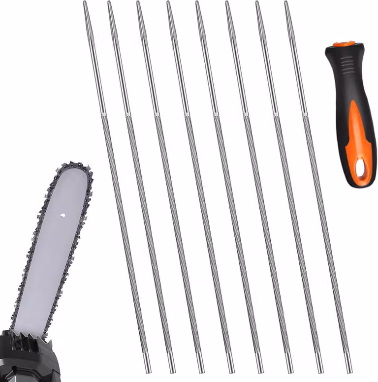 Set di lime rotonde per motoseghe, 8 pezzi, 4 mm, 3/8 di pollice, per lavori di giardinaggio