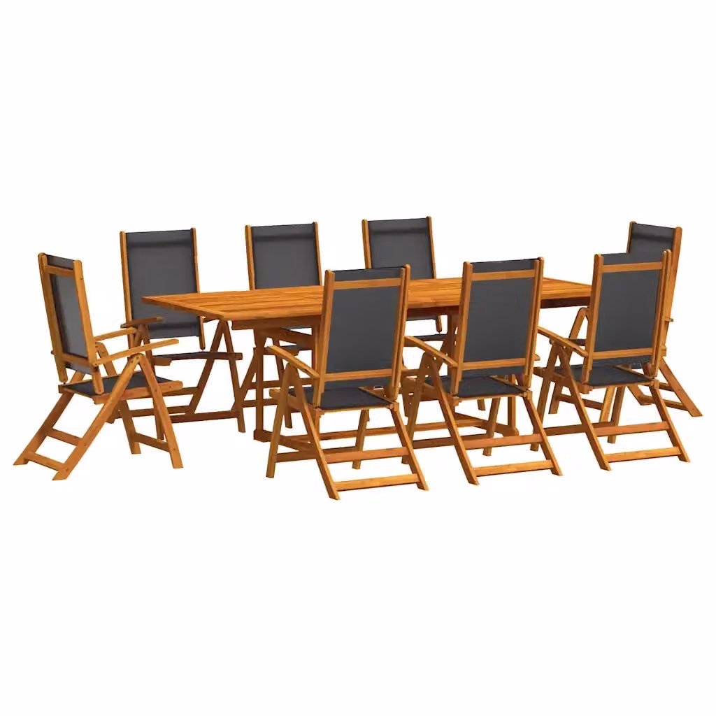 Set da giardino vidaXL in legno di acacia oliato e textilene, tavolo rettangolare estensibile e sedie, marrone e nero – 2