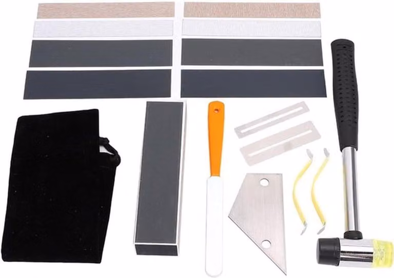 Set completo di strumenti per liutai, composto da 17 pezzi, ideale per l'installazione e la riparazione di chitarre, completo di custodia e accessori