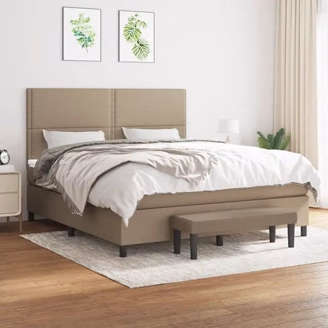 Letto con Giroletto a Molle e Materasso Ibrido vidaXL in Tessuto Beige e Bianco L/P: 180 x 200 cm