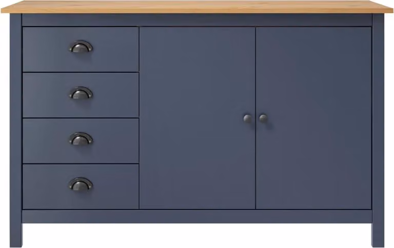 Credenza Hill Grigia 130x40x80 cm in Legno Massello di Pino