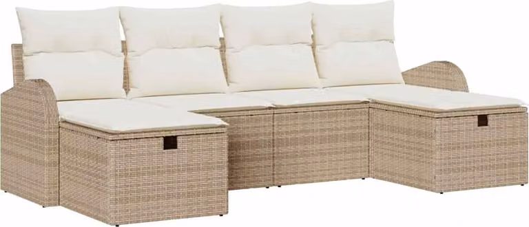 Set Divano da Giardino con cuscino 6 pcs Beige polyrattan