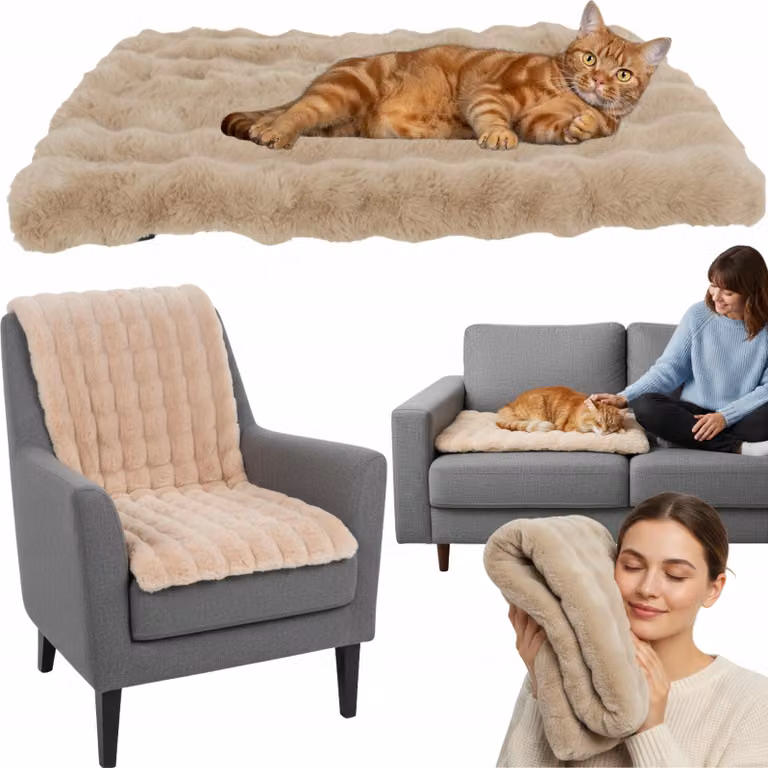 WOBELL | Cuccia/copriletto per cani 60×90 cm – morbido peluche, antiscivolo, lavabile a 30 °C, tappetino protettivo per divano e letto, adatto agli animali domestici, beige