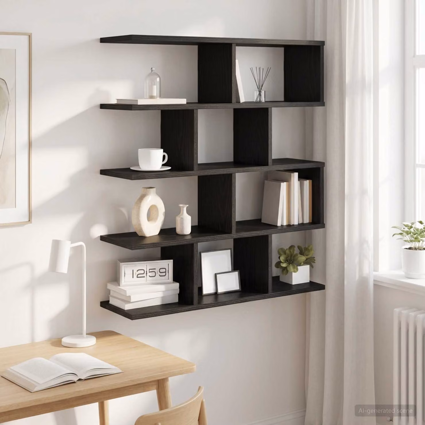 Scaffale da parete moderno vidaXL in MDF nero, L: 70 cm, P: 20 cm, H: 100 cm