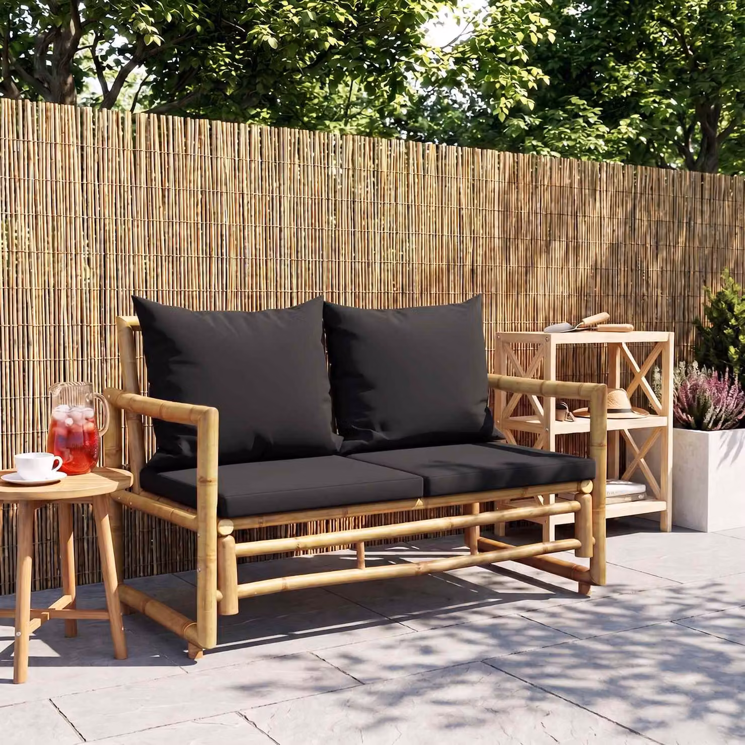 vidaXL Panca da Giardino con Cuscini 115 cm in Bambù