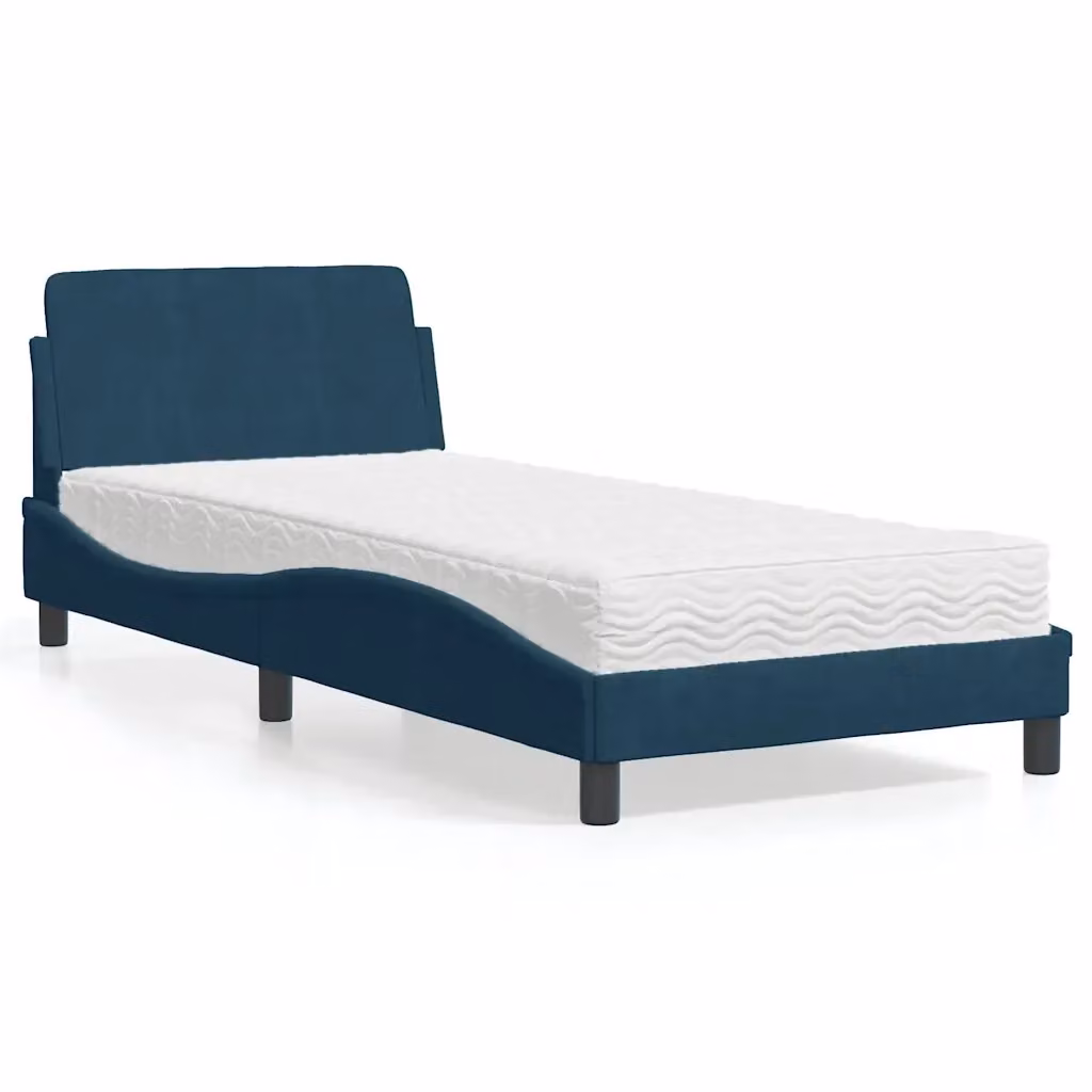 Letto con Materasso Dover Blu vidaXL in Velluto, L/P/H: 90 x 200 x 218 cm – 2