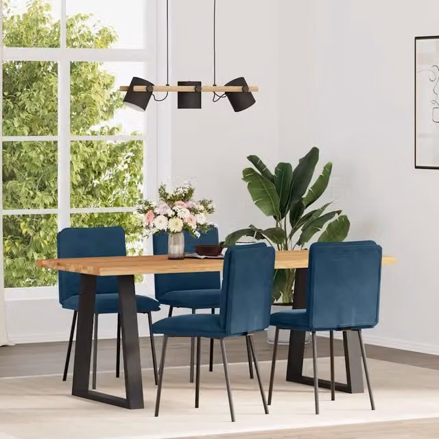 Set di 4 sedie da pranzo vidaXL in velluto blu con struttura in metallo e legno per soggiorno e cucina – 1