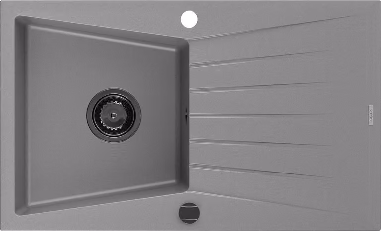 Mexen Cesar lavello in granito 1-vasca con scolapiatti 775 x 470 mm, grigio, sifone nero - 6514771010-71-B