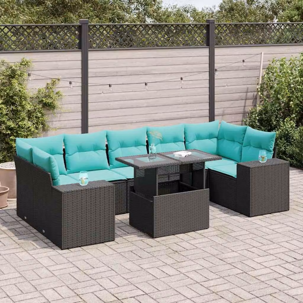 Maison Exclusive - Set da giardino 8 pezzi con cuscini in polyrattan nero