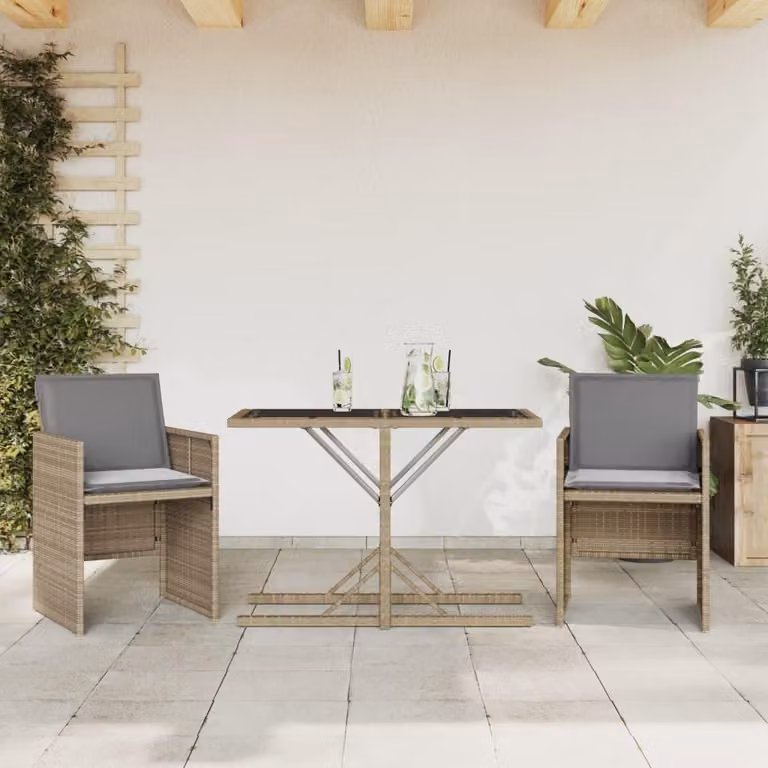 Maison Exclusive - Set da bistrot 3 pezzi con cuscini in polirattan misto beige
