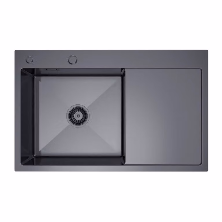 VBChome Lavello da cucina 78×49 cm in acciaio inossidabile color grafite con sgocciolatoio a destra – Lavello a vasca singola da incasso, profondità 21 cm, mobile sottolavello minimo 50 cm
