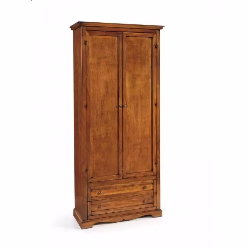 Armadio in stile arte povera Mobili 2G con 2 ante e cassetti interni in legno color noce L: 87 cm, P: 40 cm, H: 192 cm – 1