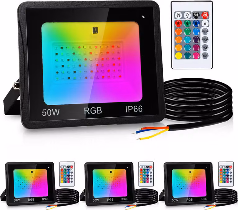 Jopassy RGB LED faretto 50W RGB proiettore RGB LED faretto da esterno faretto da esterno con telecomando IP66 impermeabile per giardino 4 pezzi