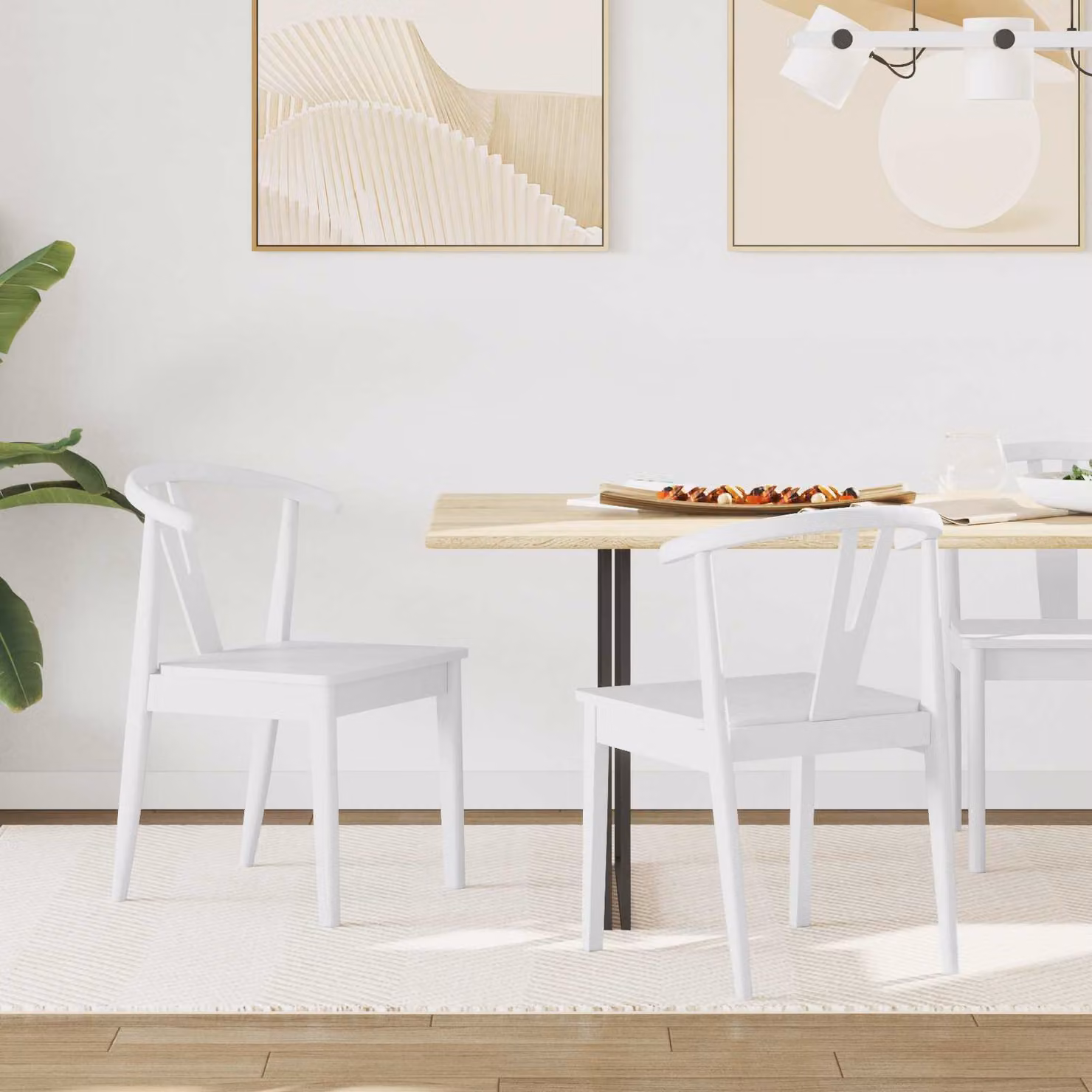 Set di 2 sedie da pranzo vidaXL in legno di gomma bianco con seduta in tessuto