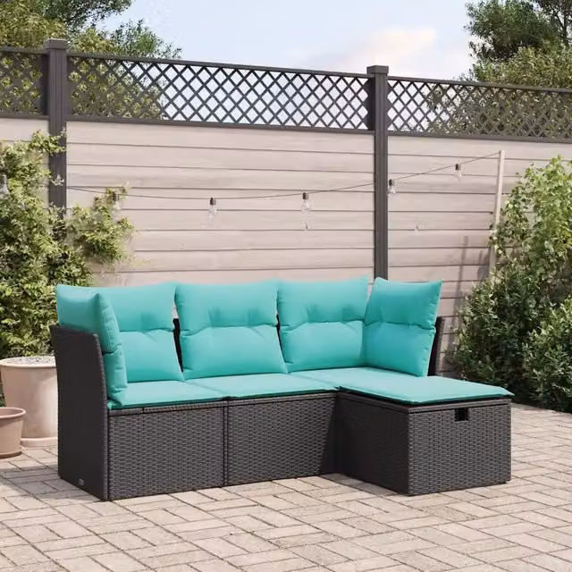 Set Divani da Giardino 4 pz con Cuscini Nero in Polyrattan 3325253