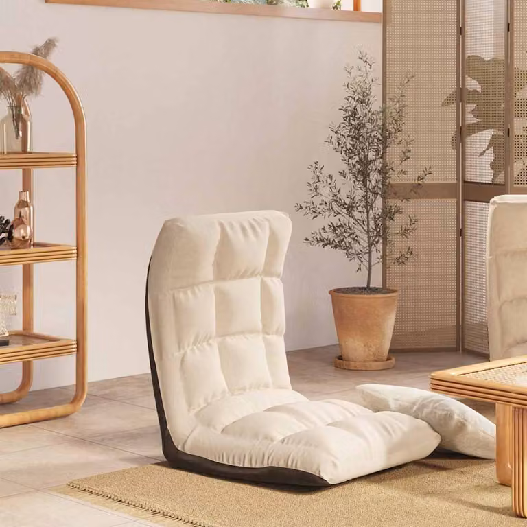 Sedia a sdraio da terra pieghevole vidaXL in tessuto beige e bianco