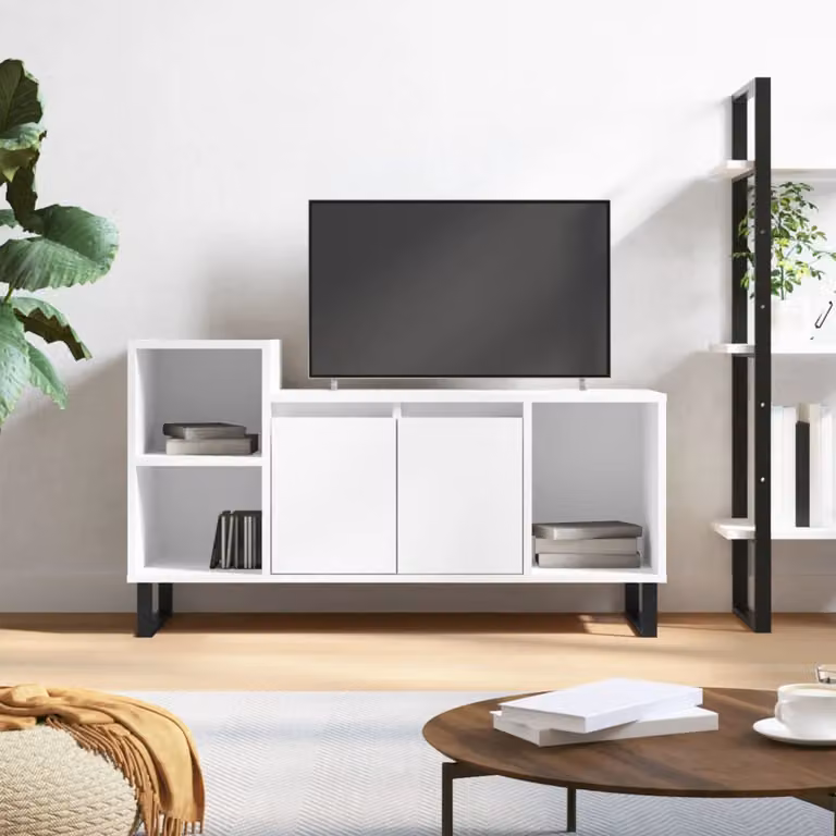 vidaXL Mobile Porta TV Bianco in Legno e Metallo con Ruote L/P/H: 100 x 35 x 55 cm