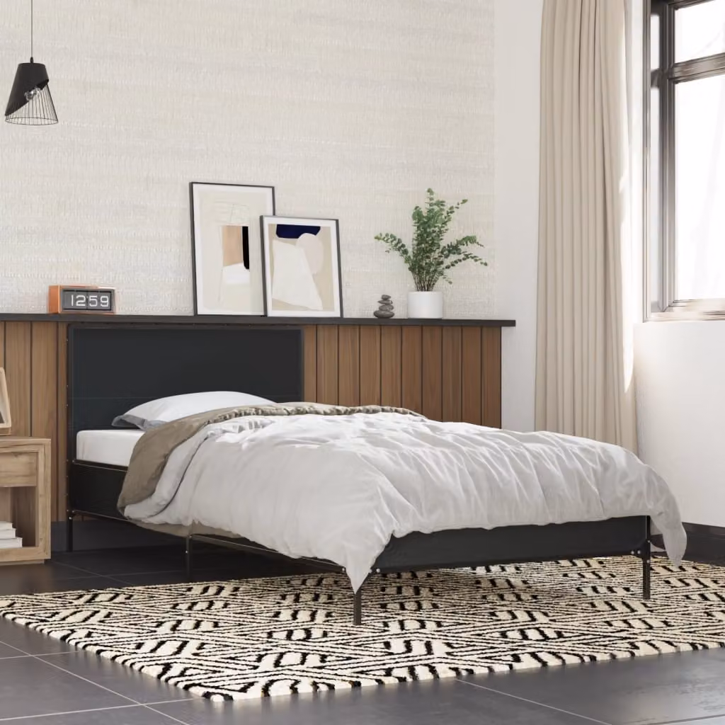 Giroletto vidaXL Nero in Metallo e Legno Multistrato L: 90 cm, P: 190 cm
