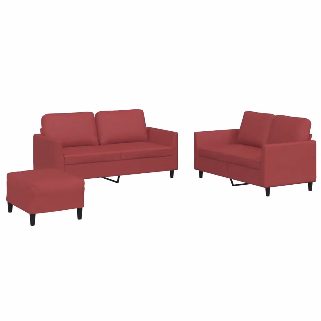 Set di divani 3 pezzi vidaXL in similpelle rossa con cuscini per soggiorno moderno – 2