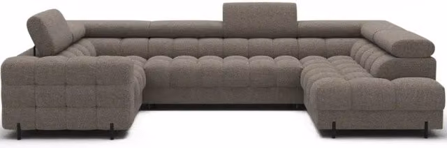 Divano panoramico convertibile FACTORY MEUBLORAMA marrone con angolo destro e contenitore, forma a U con funzione letto e coperture rimovibili, L: 346 cm x P: 205 cm x H: 93 cm – 1