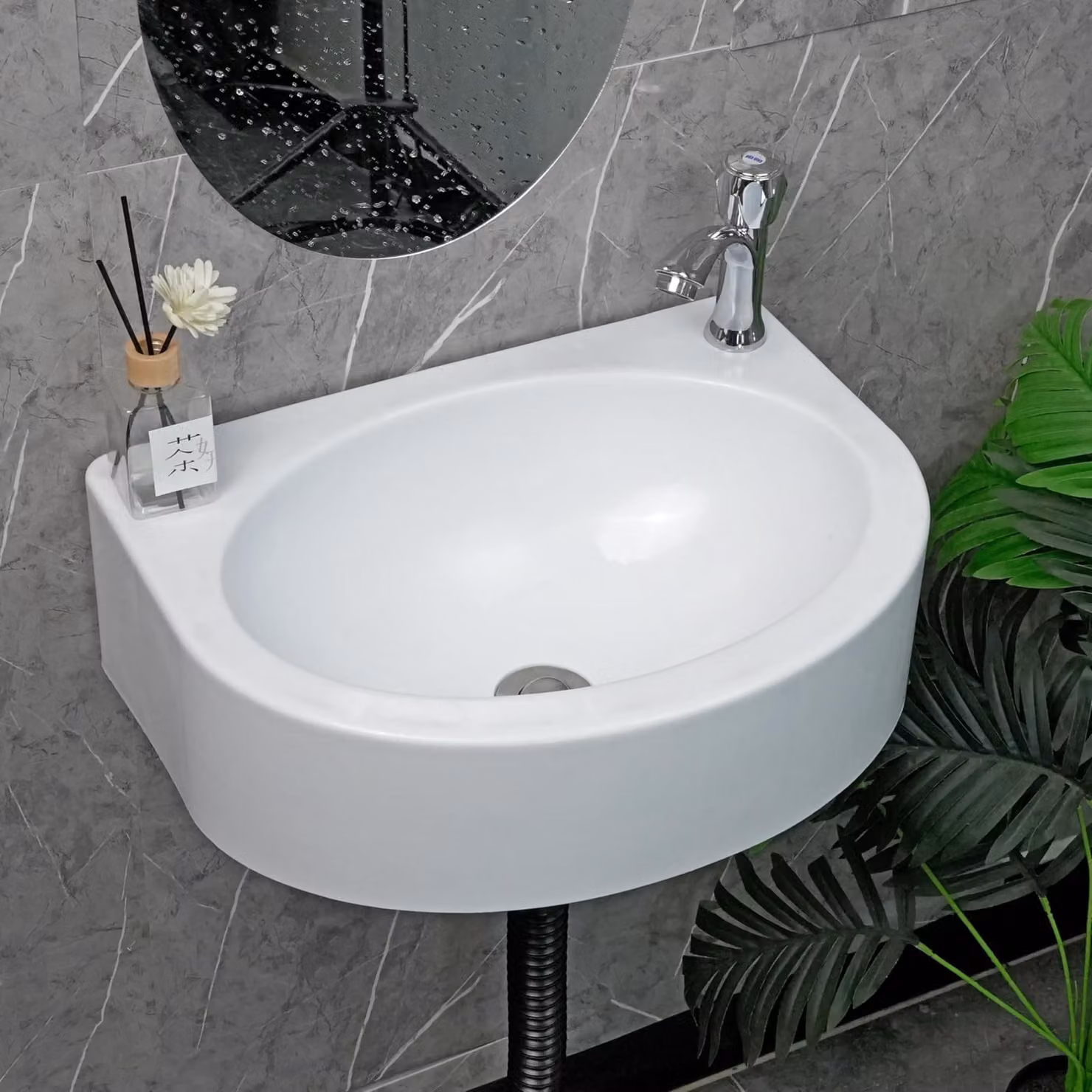 Lavabo da parete con sistema di montaggio adesivo