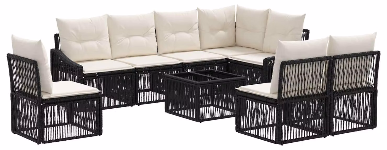 Set Divano da Giardino 9 pcs Nero polyrattan