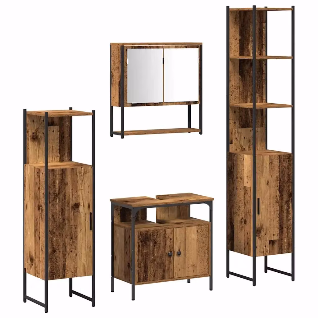 Set di mobili da bagno moderno vidaXL in legno e metallo marrone con armadietto specchio e mobile lavabo a parete – 2