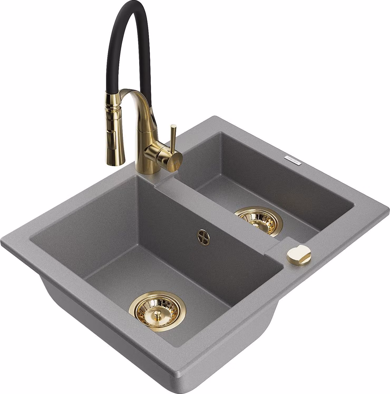 Mexen Carlos lavello in granito 1,5 vasche con rubinetto da cucina Aster, grigio - 6518-71-73450-57-G