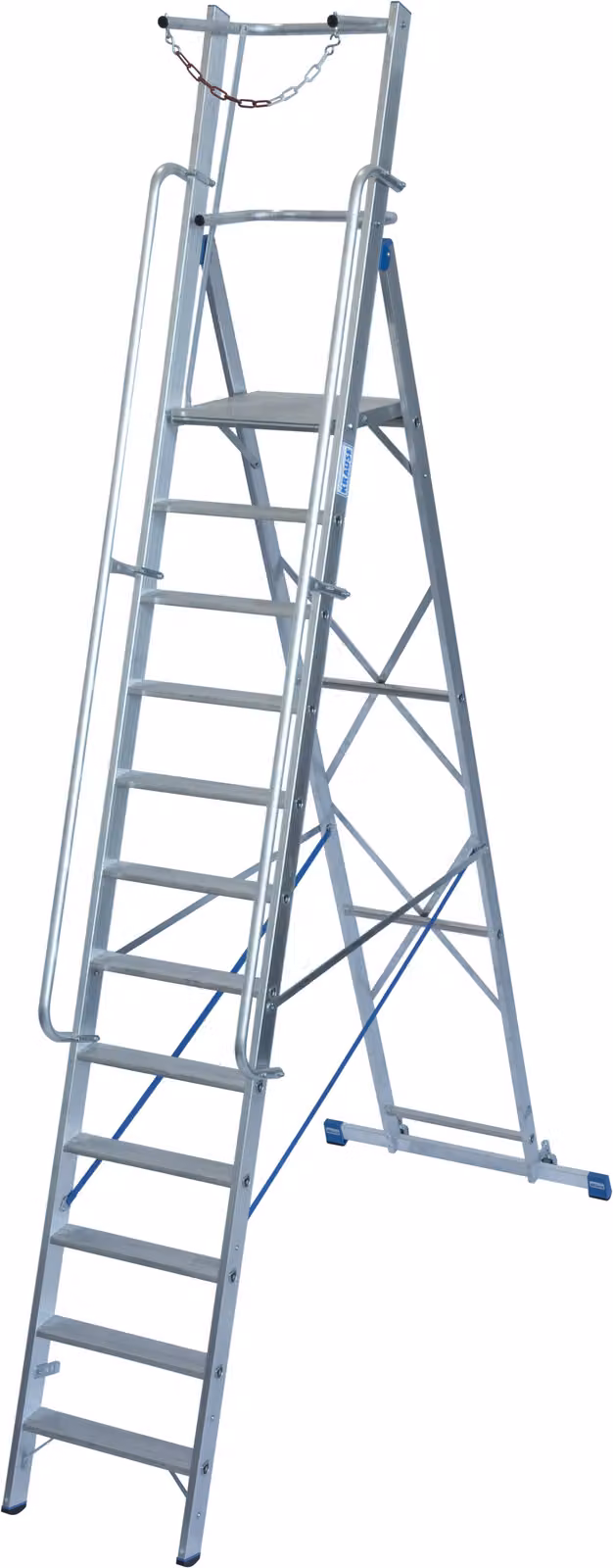 Scala a pioli STABILO con ampia piattaforma, barra di sicurezza e catena, 12 pioli, 127563