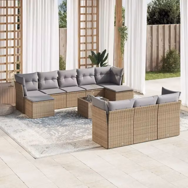 Set di Divani da Giardino VIDAXL a Forma di U in Polyrattan con 11 Cuscini Beige – 1