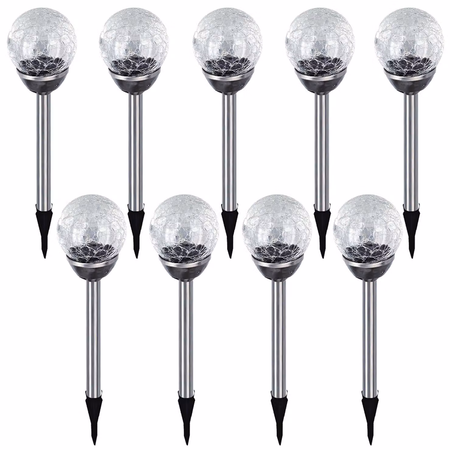 Set da 9 lampade solari a sfera a LED | Lampada solare a sfera in acciaio inossidabile | Lampada da giardino, lampada solare, lampada da sentiero, illuminazione da giardino