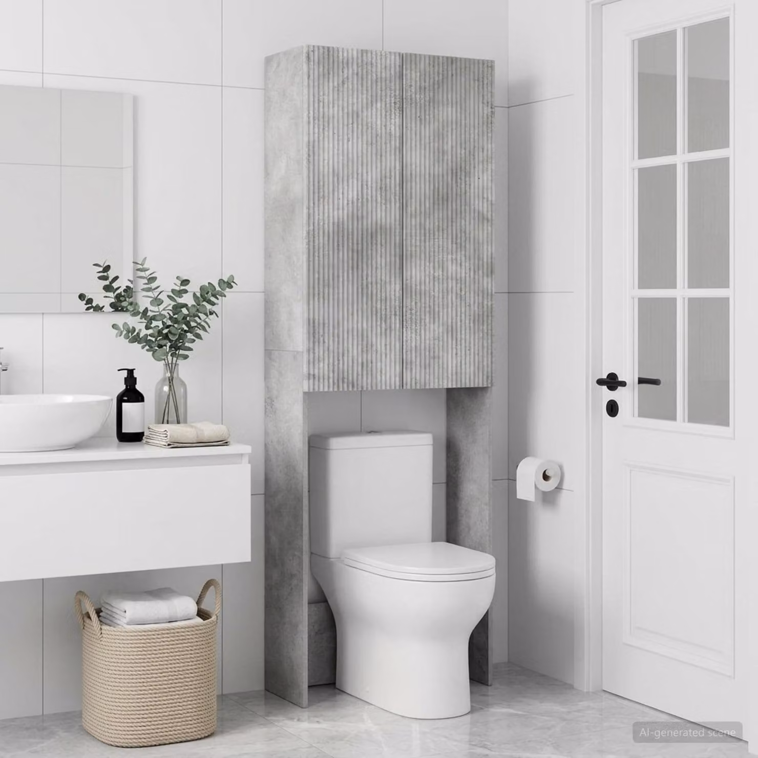 Mobiletto da bagno vidaXL ARNHEM moderno in legno e MDF grigio cemento L: 66 cm, P: 25,5 cm, H: 190 cm