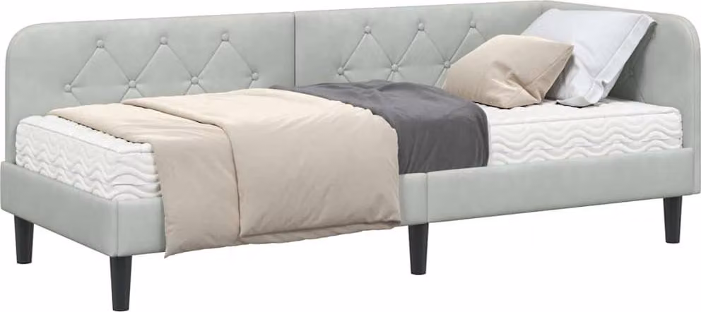 Cornice del letto ad angolo Grigio chiaro 80 x 200 cm Velluto