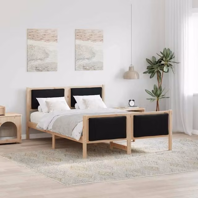 Letto moderno con testiera in tessuto nero vidaXL L 140 x P 190 cm – 1