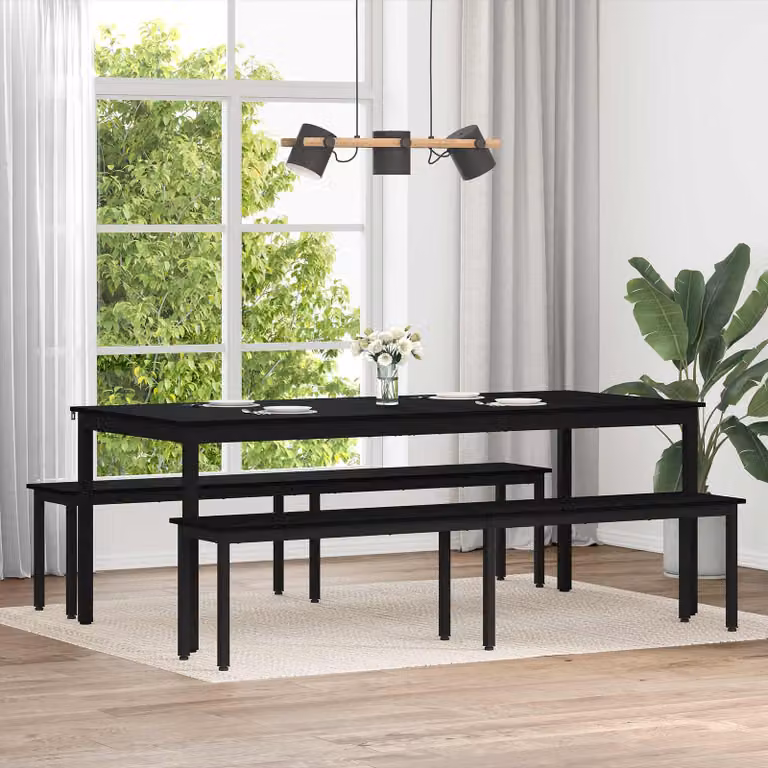 Panchina vidaXL in legno ingegnerizzato e metallo, colore nero, L 200 x P 35 x H 45 cm