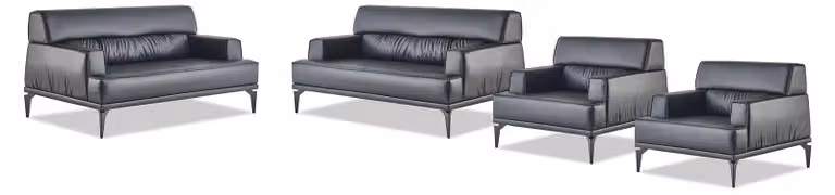 Sofa-Set Komplett Schwarz Sessel 2-Sitzer Ledersofas Modern Sitzmöbel