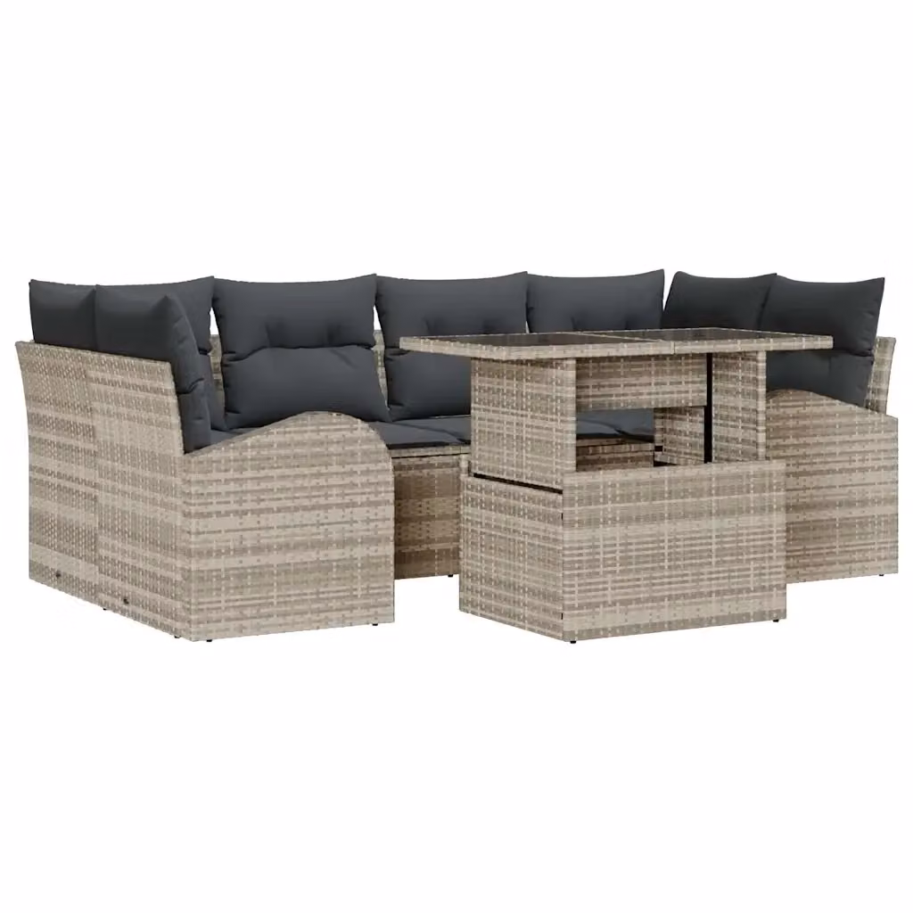 Set Divano da Giardino Moderno vidaXL in Polyrattan Grigio con Tavolo in Vetro, 7 Pezzi – 2