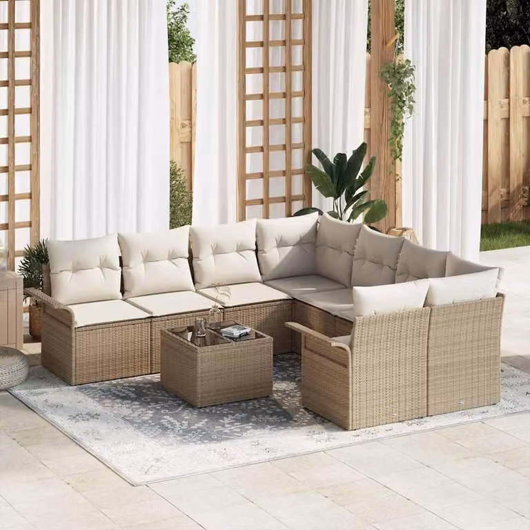Maison Exclusive - Set Divano da Giardino 9 pcs Beige Poly Rattan