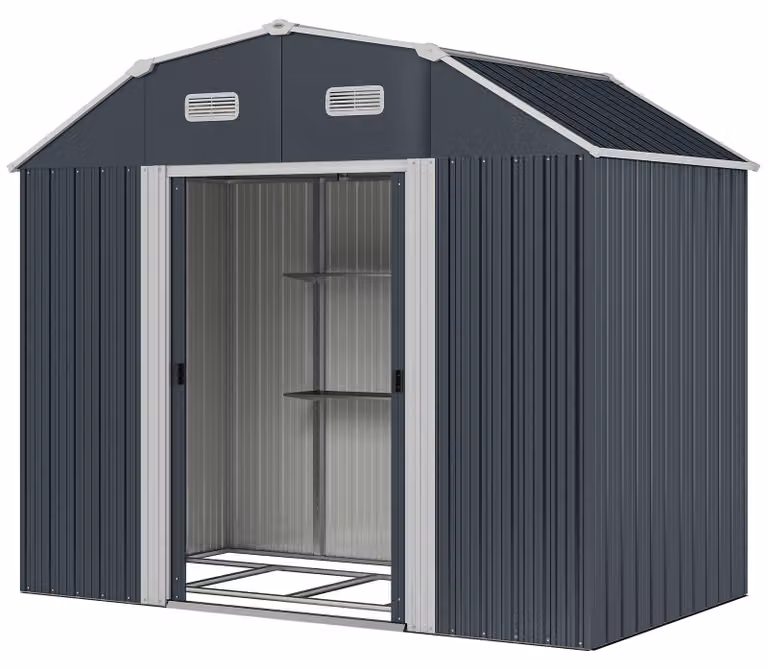Casetta per attrezzi Outsunny in acciaio, 2,7 m² con protezione UV, grigio scuro