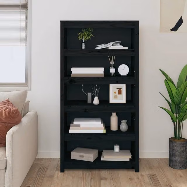 Libreria Design Mania in legno massello di pino nera con pannello posteriore L: 80 cm, P: 35 cm, H: 154 cm