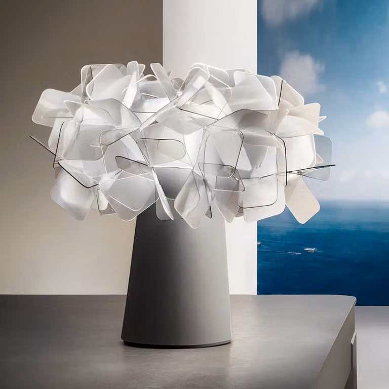 Slamp Lampada da tavolo di design Clizia, dimmerabile, Alluminio / Grigio / Zincato, Soggiorno / Sala da pranzo, Plastica, Design, Lampada da tavolo