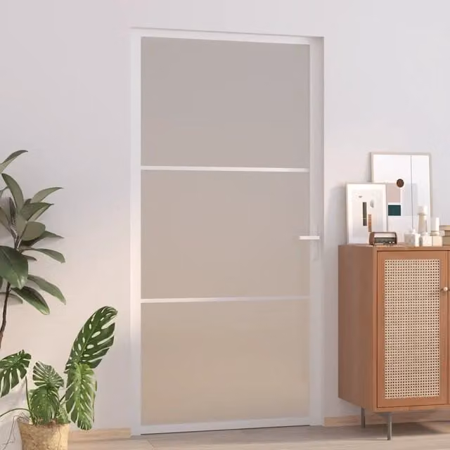 Porta Interna Scorrevole vidaXL in Vetro Trasparente e Alluminio Bianco Opaco L: 102,5 cm, H: 201,5 cm